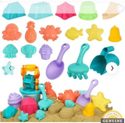 Photo 1 of Beach Sand Toys For Kids - 26 PCS Sand Castle Toys for Beach, Snow Toys Sandbox Toys with Truck, Water Wheel, Sand Bucket with Sifter, Shovels, Rakes, Animal Castle Molds in Mesh Bag,Kids Outdoor Toys