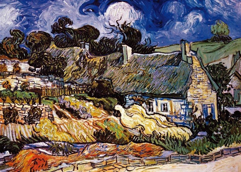 Photo 1 of Koyiwa 1000 Pieces Jigsaw Puzzle for Adults, Thatched Cottages by Vincent Van Gogh, Famous Art Paintings Puzzles for Teens (27.56 x 19.69 inch)