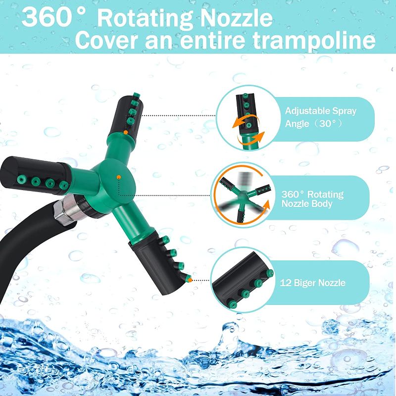 Photo 1 of Trampoline Water Sprinkler 360° Rotation Outdoor Water Play Sprinkler for Kids Play Outside Fun Summer Water Park Trampoline Waterpark Accessories Water Sprinkler Game Toys for Backyard
