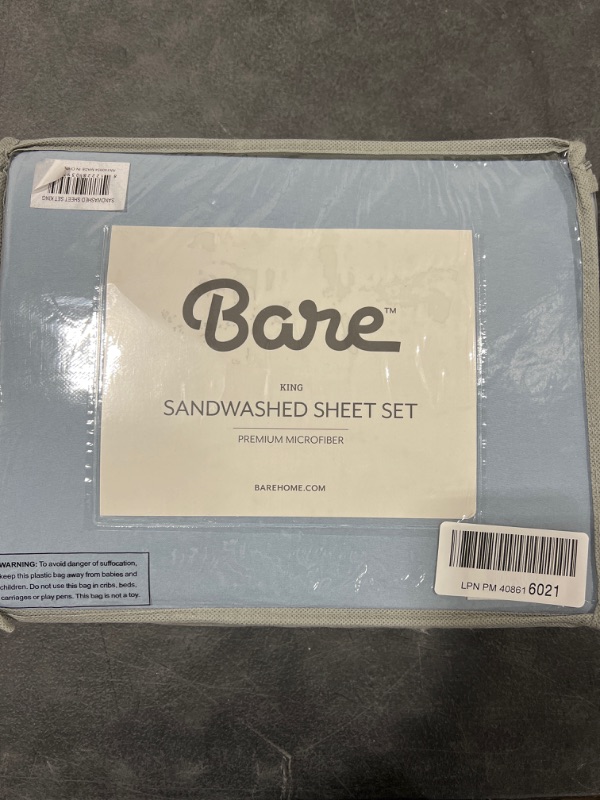 Photo 2 of Bare Home Sandwashed Microfiber Sheet Set (King, Dusty Blue)