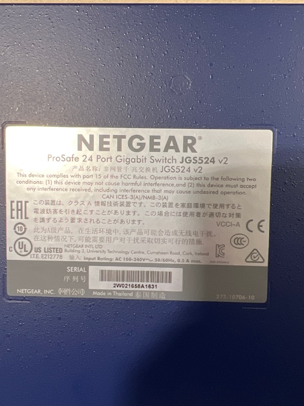 Photo 2 of NETGEAR 24-Port Gigabit Ethernet Unmanaged Switch (JGS524)