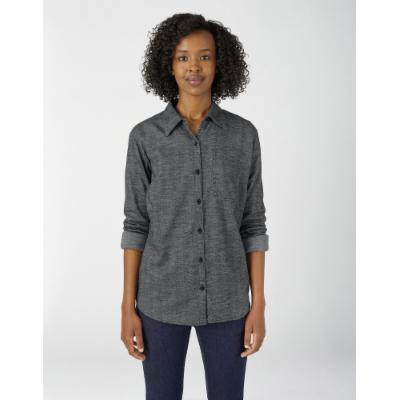 Photo 1 of Dickies Women's Long Sleeve Plaid Flannel Shirt - Gray Two Tone Herringbone Size XL 