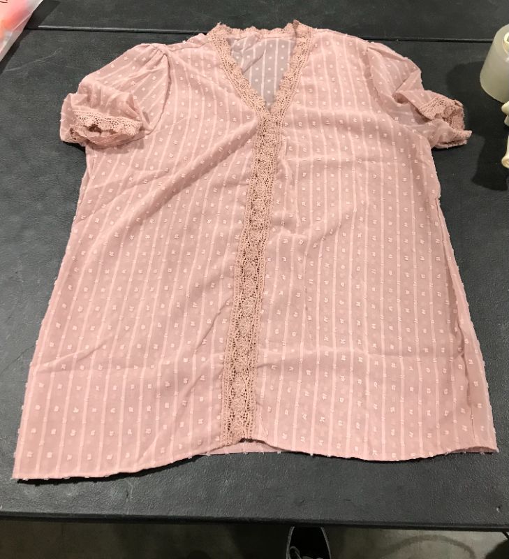 Photo 1 of womens v neck lace blouse shirt pink size L