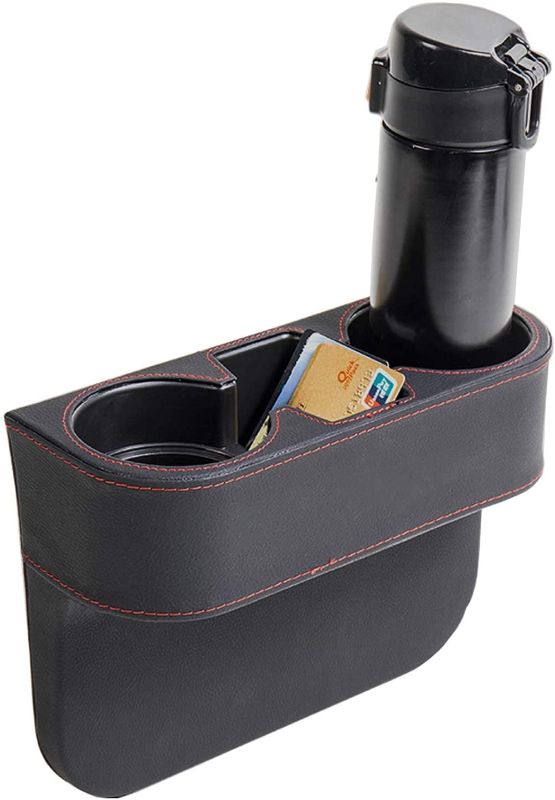 Photo 1 of Car Cup Holder Expander with PU Leather Cover, Multifunction Car Seat Pocket Glove Phone Mount Organizer,Car Back Seat Storage for Drink Mug Bottle CellPhones Coasters Cards (Black)
