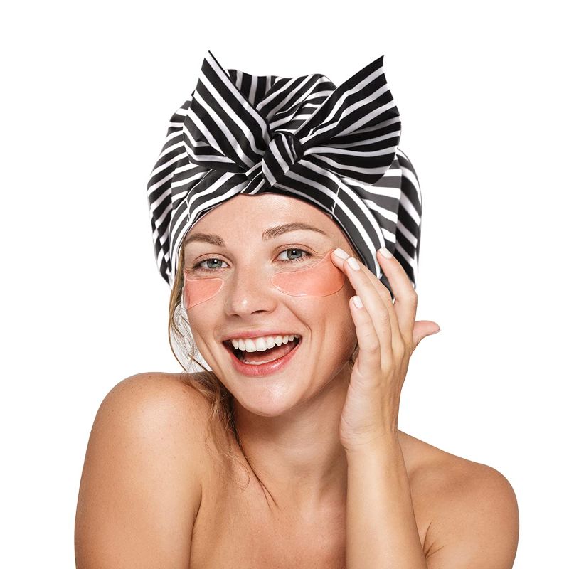 Photo 1 of Leotruny Shower Cap Reusable Bow Bath Cap Waterproof for Women All Hair Lengths 
