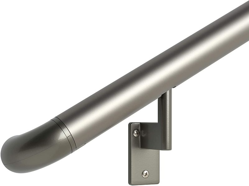 Photo 1 of 4 ft. Handrail - Complete Kit. Champagne Anodized Aluminum with 3 Champagne Wall Brackets + ADA Wall Returns, 1.6" Round