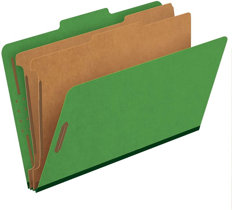 Photo 1 of Pendaflex Classification Folders, Standard, 2 Dividers, Embedded Fasteners, 2/5 Cut Tab, Dark Green, Legal, 10/BX (29033)