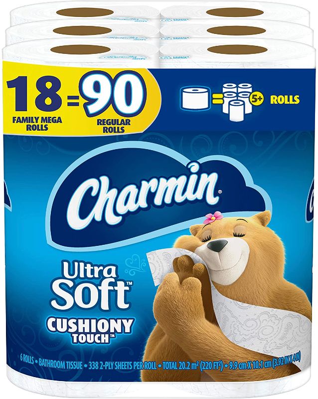 Photo 1 of Charmin Ultra Soft Cushiony Touch Toilet Paper, 18 Family Mega Rolls = 90 Regular Rolls