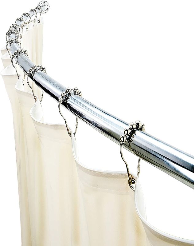 Photo 1 of Bath Bliss, Easy to Install Wall Mounted Adjustable Curved Bathroom Shower Curtain Rod, 42”-72”, 33% More Space, Chrome