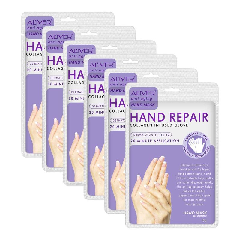 Photo 1 of 2 PACK of 6, ALIVER 6 Pack Moisturizing Hand Peel Mask Gloves, Hand Mask Natural Collagen Spa Gloves Moisture Enhancing Gloves for Dry Hands, Repair Rough Damage Skin for Women & Men