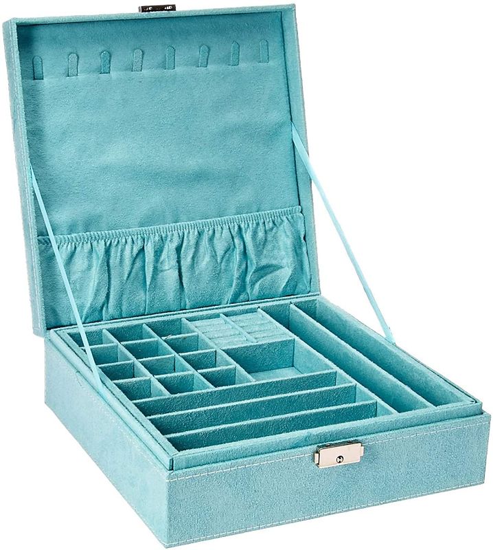 Photo 1 of KLOUD City Two-Layer lint Jewelry Box Organizer Display Storage case with Lock (Blue)