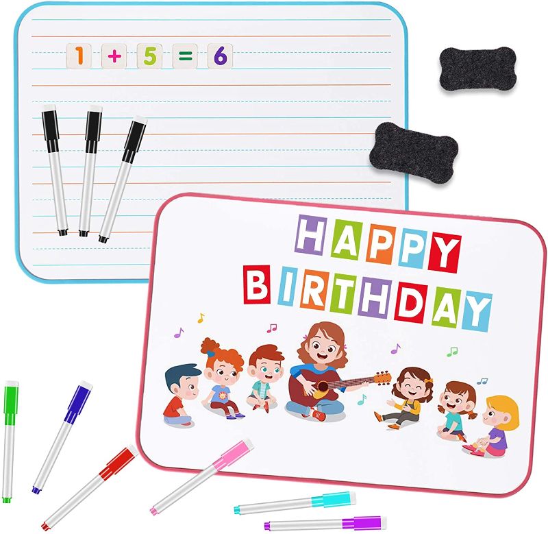 Photo 1 of Dry Erase White Board for Kids, Personal White Boards with 10 Magnetic Markers for Students, A4 Size Kids Small White Board Double-Sided Lined