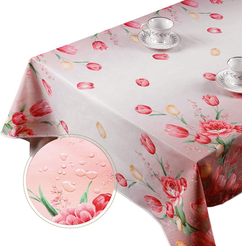 Photo 1 of DITAO Rectangle Vinyl Tablecloth with Polyester Backing Waterproof Wipeable Table Cover for Spring, Outdoor, Picnic, Dining, Party 60 x 104