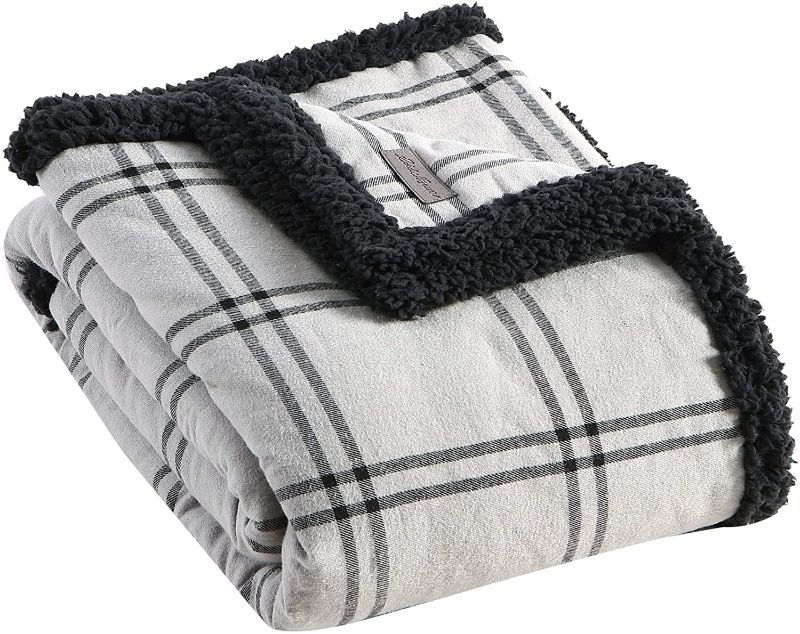 Photo 1 of Eddie Bauer Home Plush Sherpa Fleece Throw Soft & Cozy Reversible Blanket, Ideal for Travel, Camping, & Home, Kettle Falls Grey
