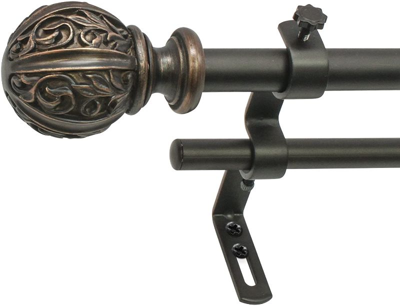 Photo 1 of Decopolitan 30038-26VB Leaf Ball 5/8" Double Curtain Rod Set, 26 to 48 Inches, Vintage Bronze
