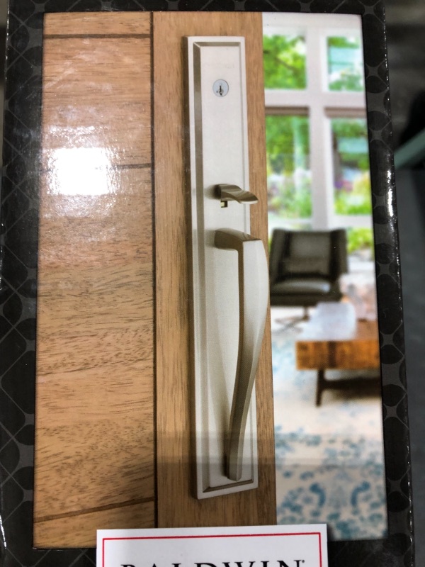 Photo 4 of Baldwin Torrey Pines Single Cylinder Front Door Handleset Featuring SmartKey Security in Satin Nickel, Prestige Series with a Modern Contemporary Slim Door Handleset and Square Lever