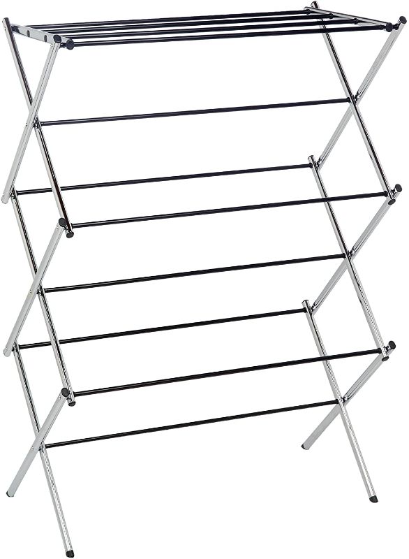 Photo 1 of Amazon Basics Foldable Laundry Rack for Air Drying Clothing - 41.8" x 29.5" x 14.5", Chrome
