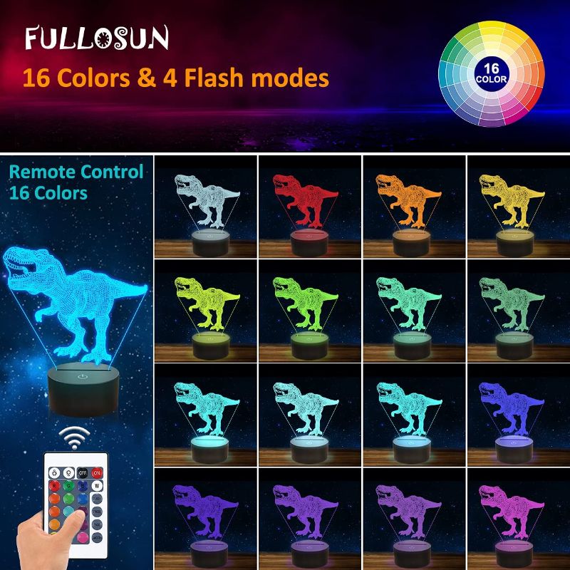 Photo 1 of Dinosaur Gifts, Night Light for Kids Dinosaur T-rex 3D Night Light Bedside Lamp with Remote Control 16 Color Changing Xmas Halloween Birthday Gift for Child Baby Boy
