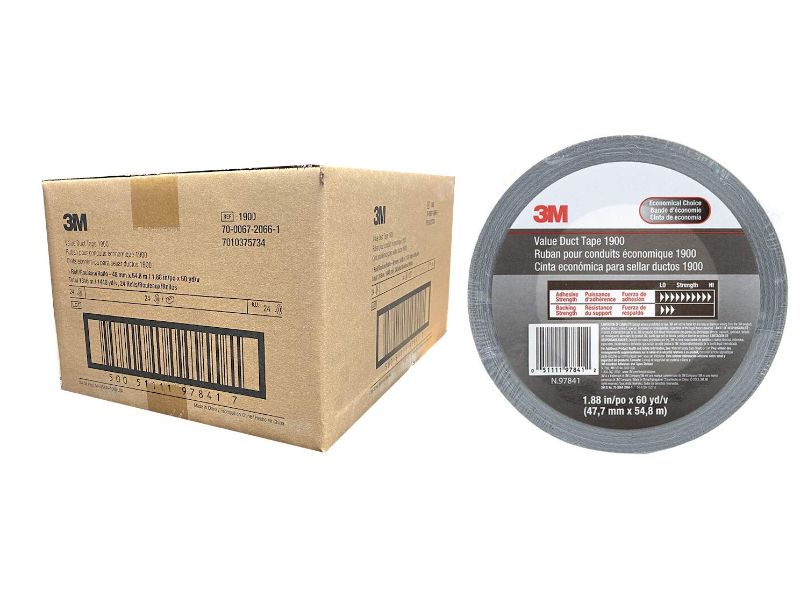 Photo 1 of 3M Value Duct Tape 1900, Silver, 1.88 in x 60 yd, 5.8 mil, 24 per case, Individually Wrapped
