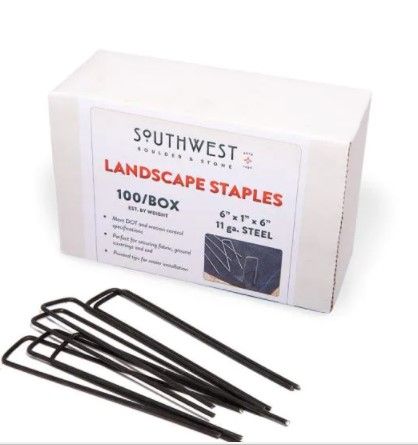 Photo 1 of 6 in. Heavy Duty Steel Garden Staples for Weed Barrier Landscape Fabric, Irrigation Lines, and Sod (100-Pack)
