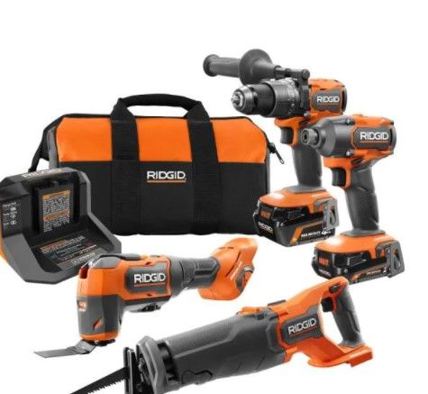 Photo 1 of 18V Brushless Cordless 4-Tool Combo Kit with (1) 4.0 Ah and (1) 2.0 Ah MAX Output Batteries, 18V Charger, and Tool Bag
