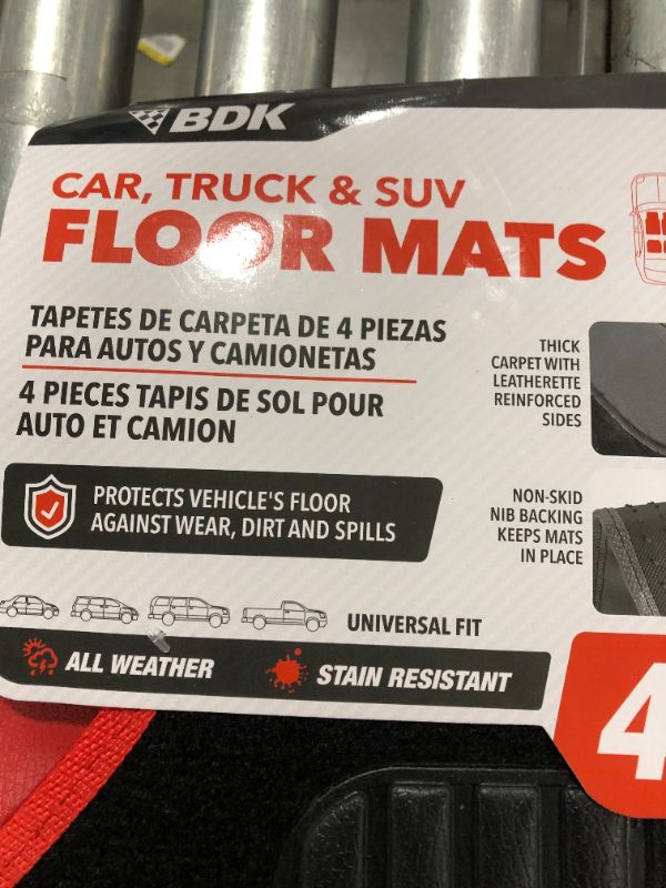 Photo 2 of BDK Red Carpet Car Floor Mats – Two-Tone Faux Leather Automotive Floor Mats, Included Anti-Slip Features and Built-in Heel Pad, Stylish Floor Mats for Cars Truck Van SUV
