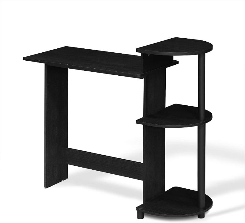 Photo 1 of FURINNO Compact Computer Desk with Shelves, Round Side, Americano/Black
