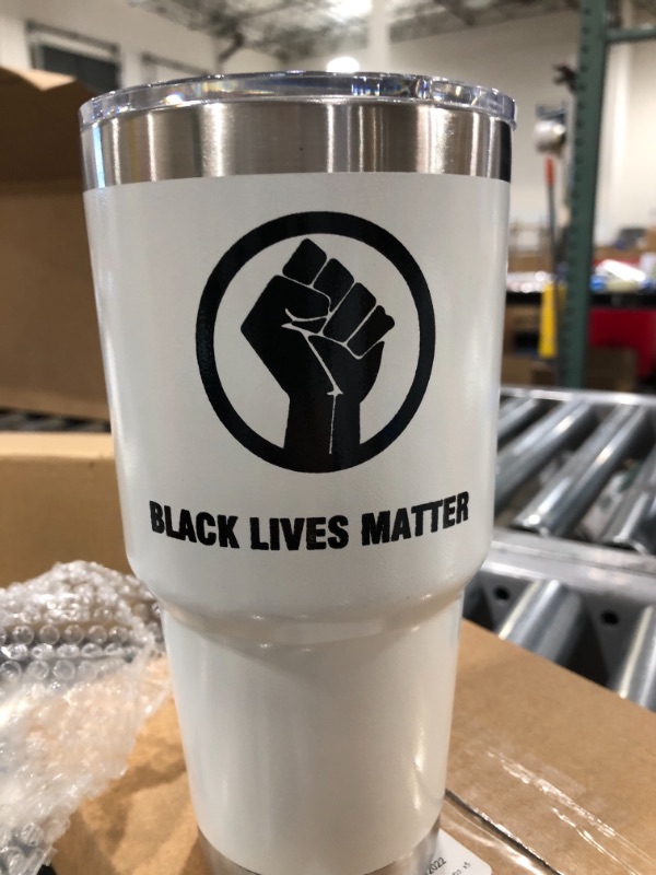 Photo 2 of Black Lives Matter Tumbler, Double Wall Stainless Steel Travel Mug Coffee Cup Vacuum Insulated, 30 oz (White)
