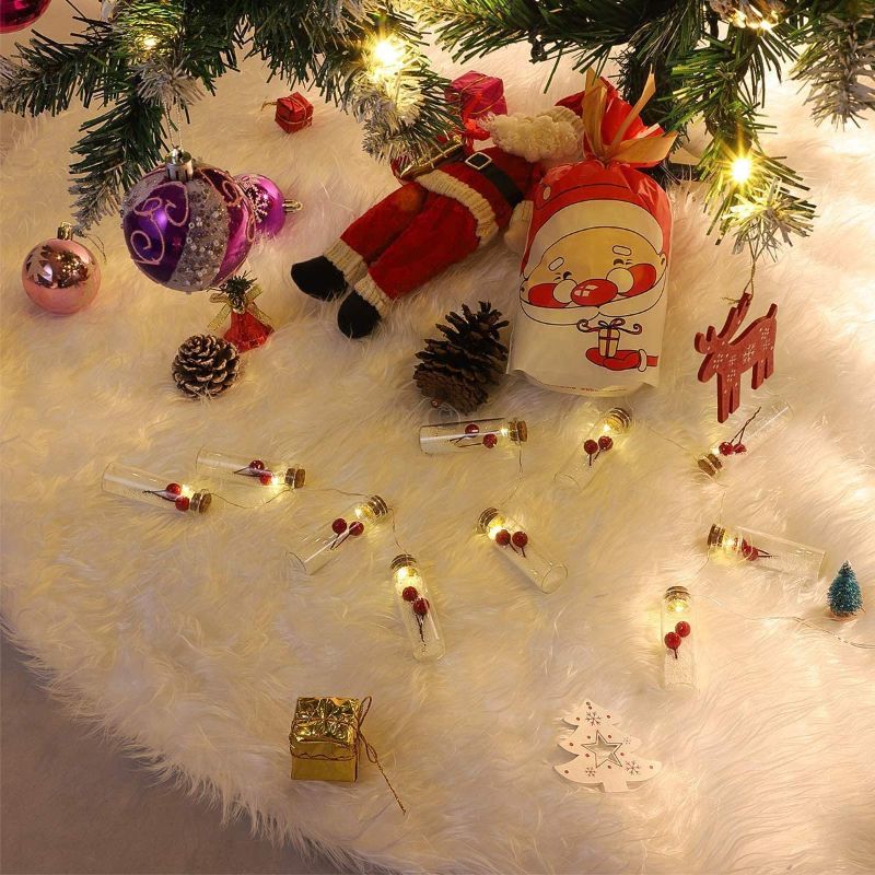 Photo 1 of 48 Inches Christmas Tree Skirt, Snowy White Faux Fur Xmas Plush Tree Skirt, Winter Large Christmas Tree Mat, Holiday Party Christmas Tree Decorations
