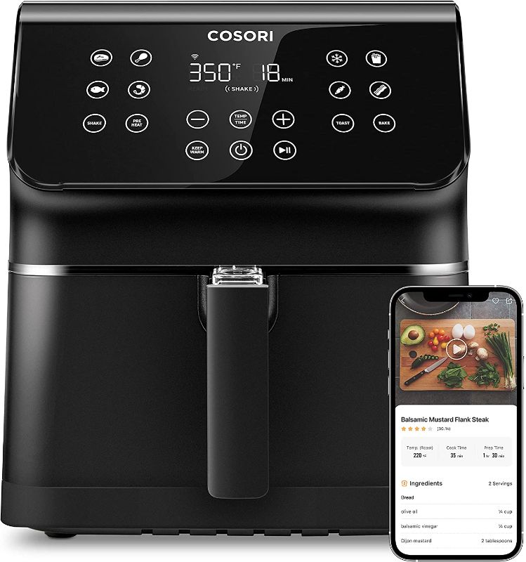 Photo 1 of COSORI Smart Air Fryer(100 Recipes), 12-in-1 Large XL Air Fryer Oven with Upgrade Customizable 10 Presets & Shake Reminder, Preheat, Keep Warm, Works with Alexa & Google Assistant, 5.8QT, WiFi-Black
