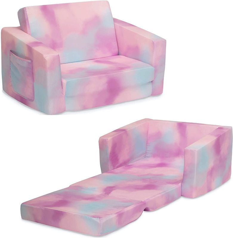 Photo 1 of Delta Children Cozee 2-in-1 Convertible Sofa to Lounger - Comfy Flip Open Couch/Sleeper for Kids, Pink Tie Dye
