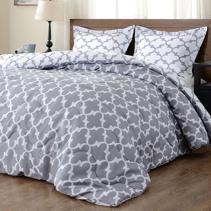 Photo 1 of downluxe Lightweight Printed Comforter Set (queen,Grey) with 2 Pillow Shams - 3-Piece Set - Down Alternative Reversible Comforter
