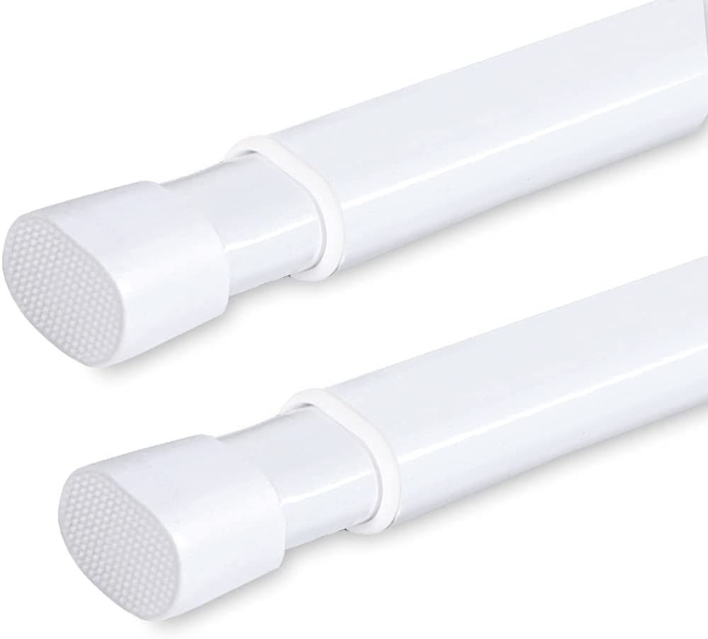 Photo 1 of Tension Rods Oval Spring Curtain Rod Adjustable Width Curtains Rods 2 Pack Spring Window Round 36 to 60 inches Tension Curtain Rod, White
