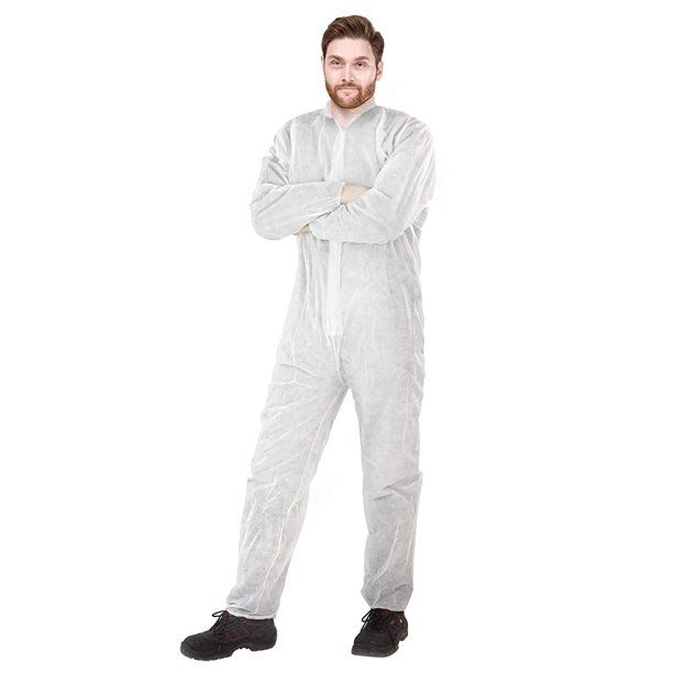 Photo 1 of AMZ Supply Basic Protection Coverall White Adult Disposable Coverall Large 100% Virgin Polypropylene
