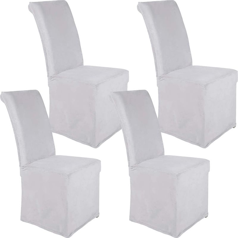 Photo 1 of Colorxy Velvet Stretch Chair Covers for Dining Room, Soft Removable Long Solid Dining Chair Slipcovers Set of 4, Light Grey
