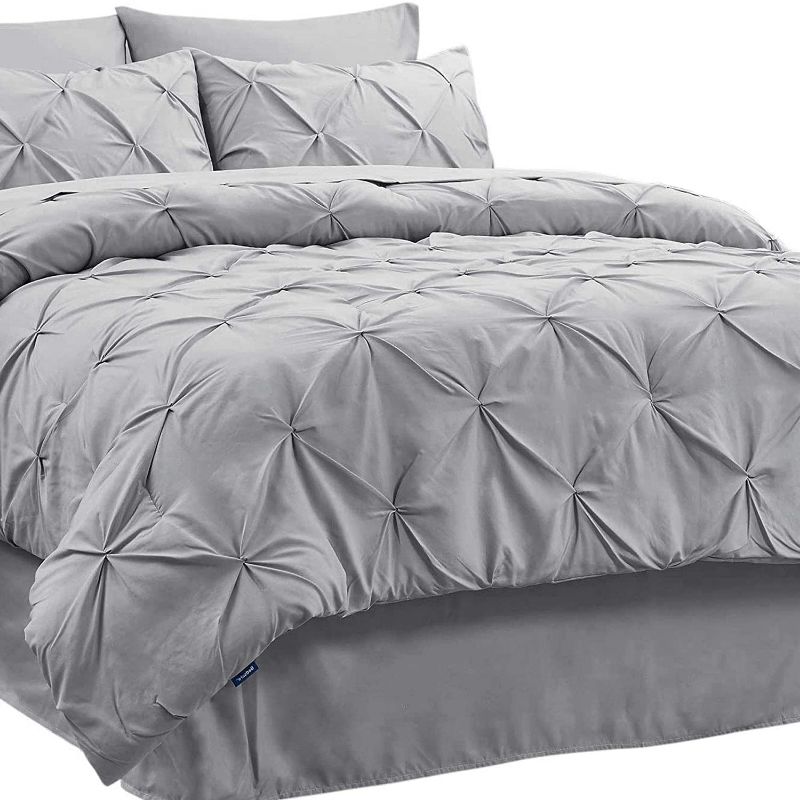 Photo 1 of Bedsure Full Size Comforter Sets - 8 Pieces Pintuck Bed Set Full Size Kids, Grey Full Size Bed in A Bag with Comforters, Sheets, Pillowcases & Shams

