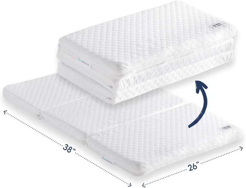 Photo 1 of hiccapop Tri-Fold Travel Mattress [Exclusively Fits 4moms Breeze GO Portable Travel Playard & Breeze Plus Playard ONLY] | Dual Sided w/Firm Side (for Babies) & Soft Memory Foam Side (for Toddlers)
