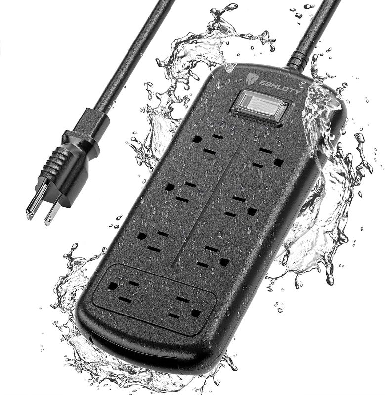 Photo 1 of ESHLDTY 8-Outlets Outdoor Power Strip Weatherproof, Mountable Surge Protector with 6ft Extension Cord IPX6 Waterproof 1875W Overload Protection Outlet for Patio,Garage,Home Office(6FT, Black)
