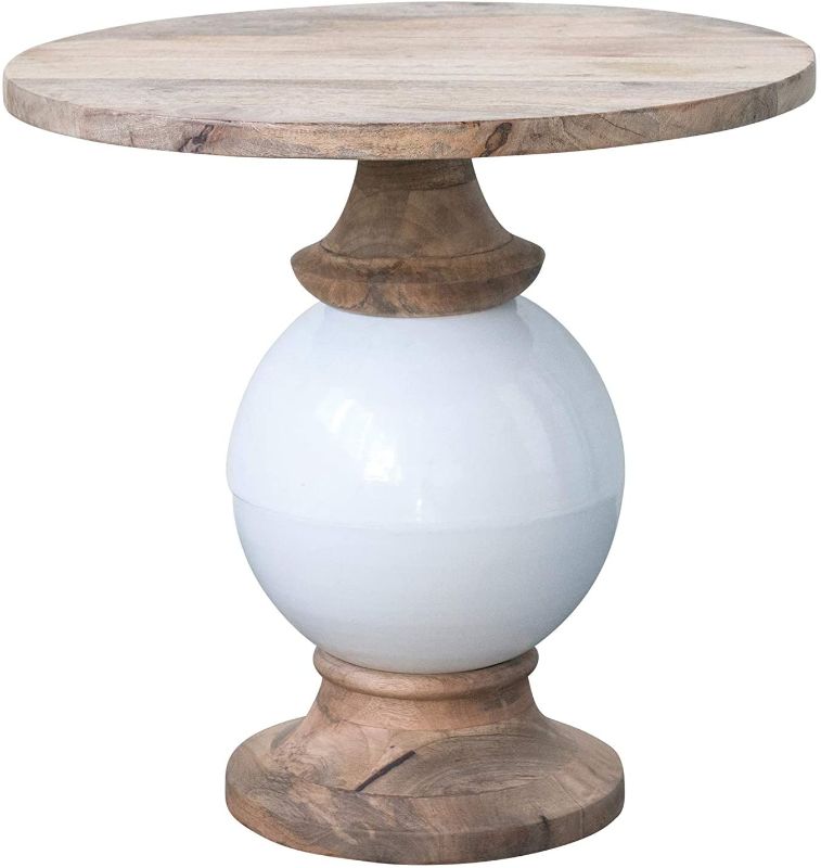 Photo 1 of Creative Co-Op Mango Wood and Metal Round Pedestal Table, White