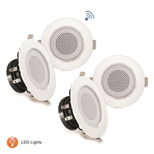 Photo 1 of PYLE PDIC4CBTL3B - 3’’ Bluetooth Ceiling / Wall Speaker Kit, (4) Aluminum Frame Speakers with Built-in LED Light