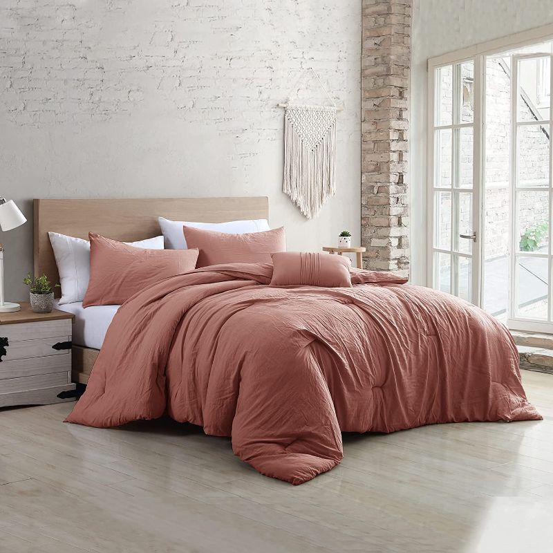 Photo 1 of Amrapur Overseas 4-Piece Bria Garment Washed Comforter Set (King, Dark Rose)