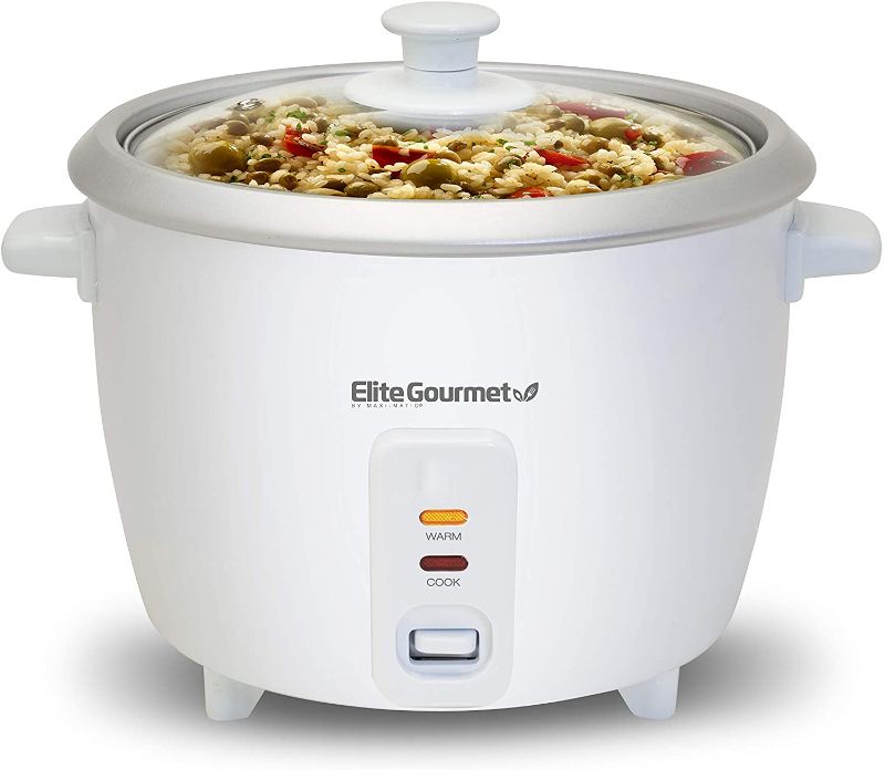 Photo 1 of Elite Gourmet ERC-003 Electric Rice Cooker with Automatic Keep Warm Makes Soups, Stews, Grains, Hot Cereals, 6 Cups Cooked (3 Cups Uncooked), White