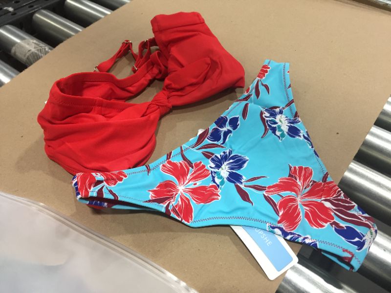 Photo 1 of CUPSHE Red And Floral Print Low Rise Bikini, SIZE S