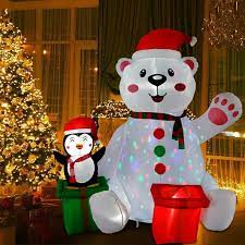 Photo 1 of 6 Feet Christmas Inflatables Decoration Blow up Santa Polar Bear Penguin With Tether Stakes LED Lighted Holiday Xmas Yard Decor
