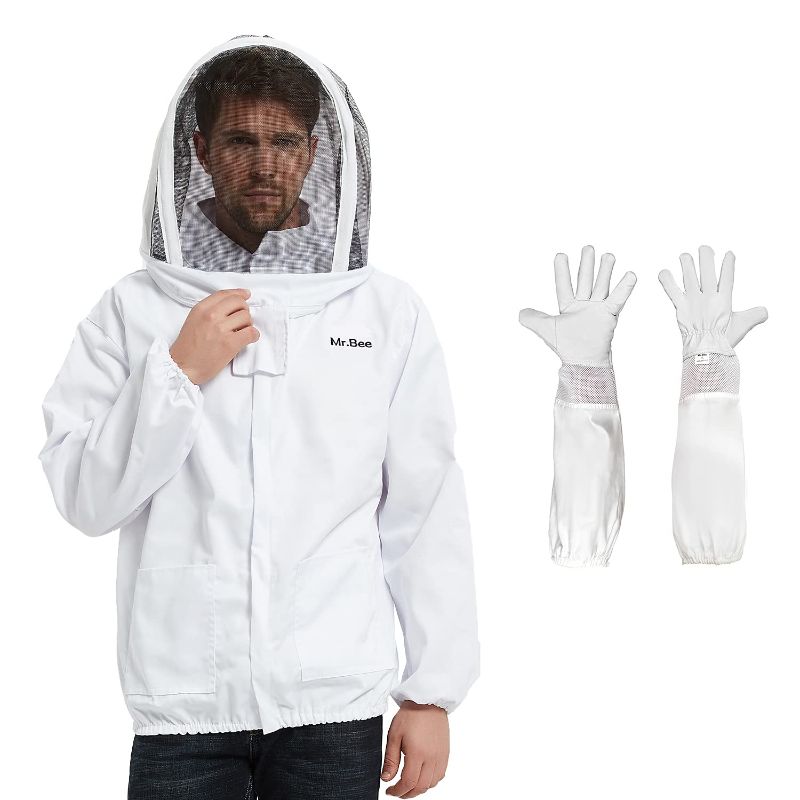 Photo 1 of Mr.Bee Premium Beekeeping Suit Jacket with Removable Fencing Veil Hood,  for Professional Beekeepers (XXL)
