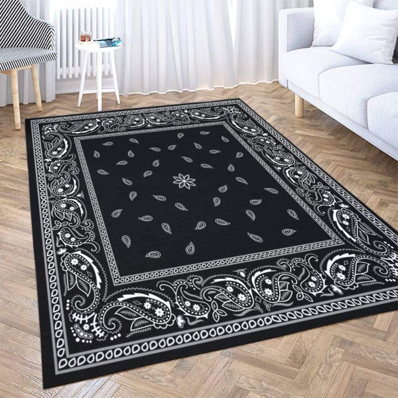 Photo 1 of Big Area Rugs,Shorping 5X7ft Area Rug Black Bandana Pattern Modern Home Carpet,Floor Mats for Home Bedroom Carpets, and Easy to Care Carpet,Black
