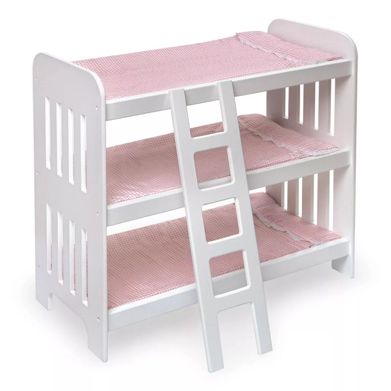 Photo 1 of Badger Basket Triple Doll Bunk Bed with Ladder, Bedding, and Free Personalization Kit - Pink Gingham, PARTS ONLY, INCOMPLETE
