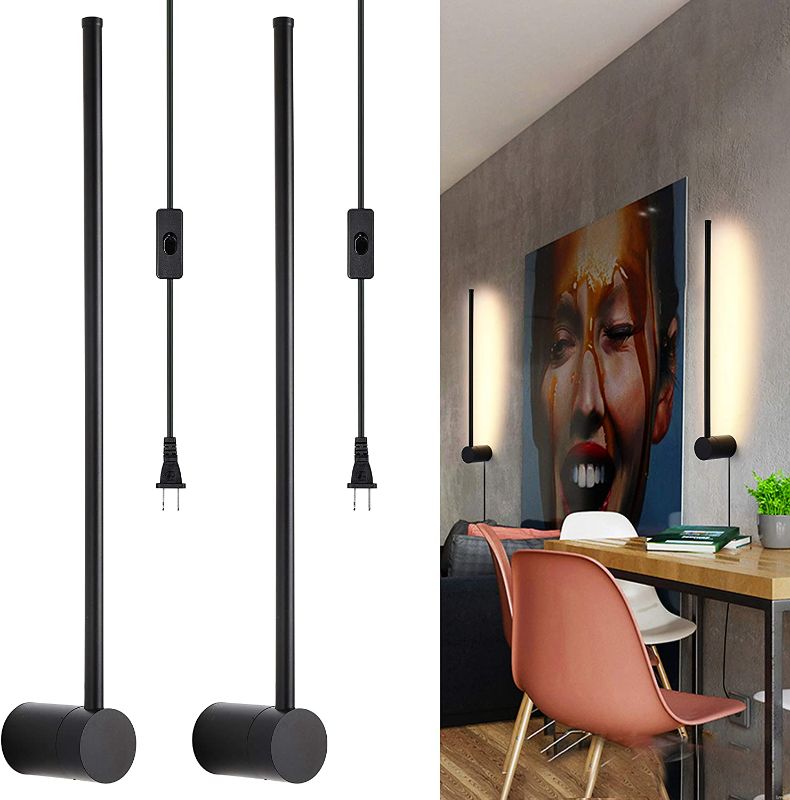 Photo 1 of Ditoon Modern Plug in Wall Sconce Set of 2 LED Matte Black Wall Lamp with Plug in Cord On/Off Switch 21 5/8 inches lamp for Bedroom Nightstands(2-Pack)
