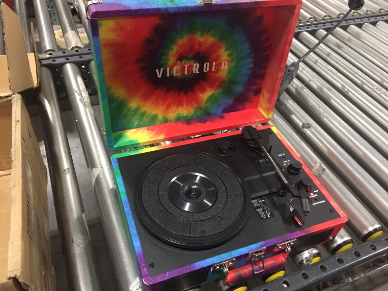 Photo 3 of Victrola Vintage 3-Speed Bluetooth Portable Suitcase Record Player with Built-in Speakers | Upgraded Turntable Audio Sound| Includes Extra Stylus | Tie Dye, 1SFA (VSC-550BT-TDY)
