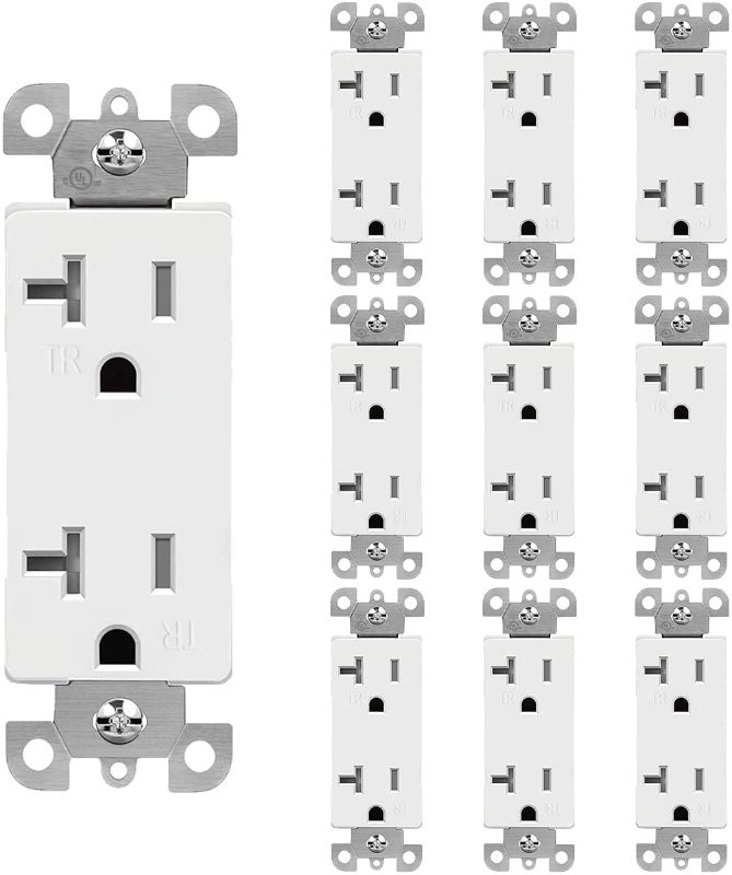 Photo 1 of Micmi Outlet Socket, Decora Duplex Receptacle, 20 Amp, 125 Volt, Tamper Resistant, Grounding UL Listed White, (20A Outlet 50 pack)
